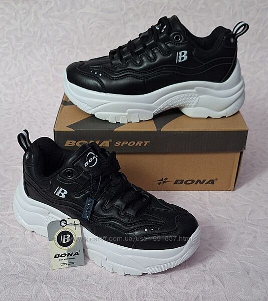 Чорні кросівки Bona на білій високій підошві, мяка устілка, р. 36-37