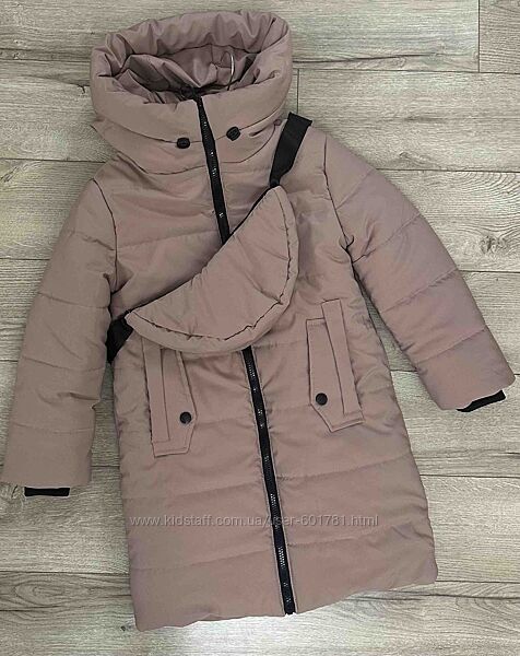 Зимова куртка пальто з сумочкою Плащівка  Розміри 128-134-140-146 