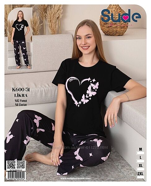 Жіноча піжама штани і футболка SUDE Туреччина бавовна розміри М L XL XXL
