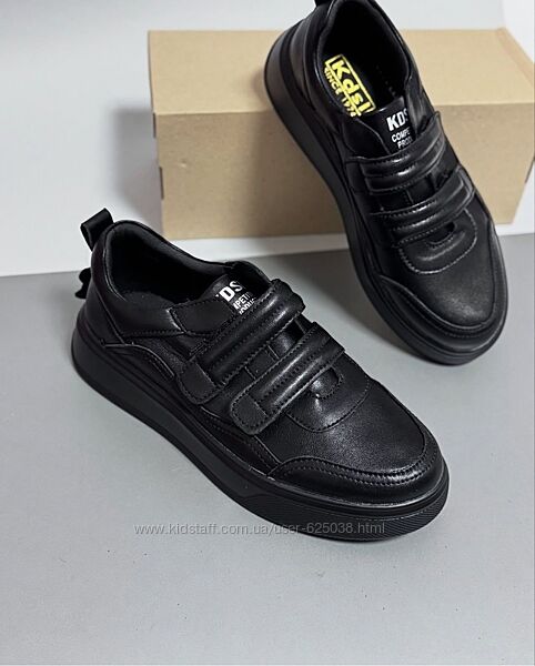 Жіночі кросівки на липучках Натуральна шкіра колір чорний та білий