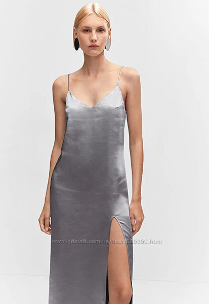 Платье в бельевом стиле атласное с разрезом Mango