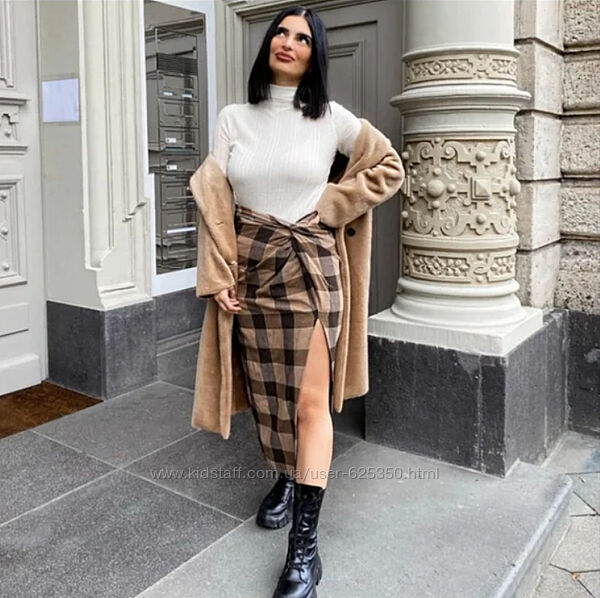 Юбка в клетку Zara с узлом натуральная ткань