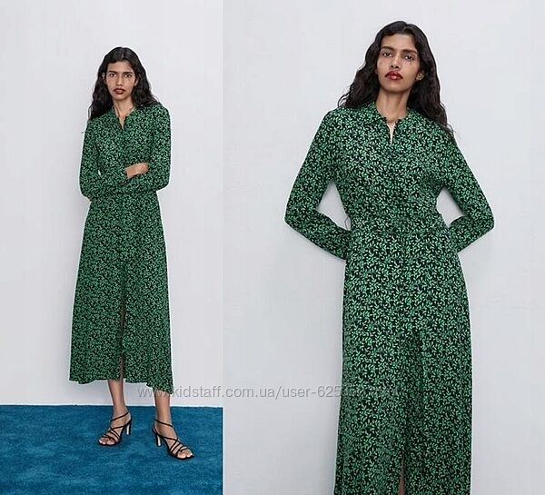 Длинное вискозное платье рубашка с цветочным принтом zara