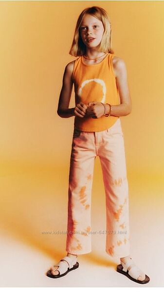 Джинси оранжеві Zara прямі тай дай 13-14 років 164 см, джинсы Оранжевые