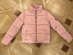 Куртка пуховик H&m для девочки 158 см, 12-13 лет бархат велюр розовая 