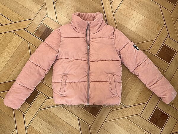 Куртка пуховик H&m для девочки 158 см, 12-13 лет бархат велюр розовая 