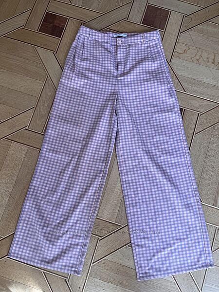 reserved штаны брюки для девочки в клетку розовые 158 см широкие клеточка