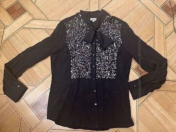 Kasty женская черная рубашка с пайетками L нарядная блузка блуза бант