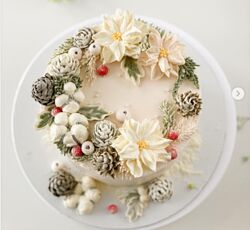 Кремовая флористика Рождественский декор Залина Борисова