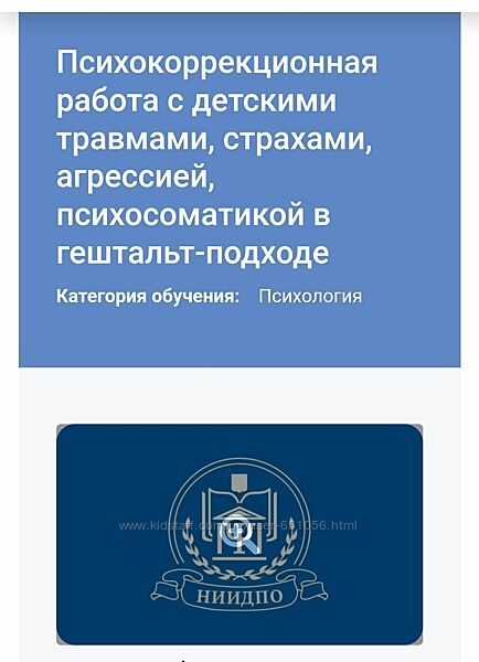 НИИДПО Психокоррекционная работа с детскими травмами, страхами, агрессией