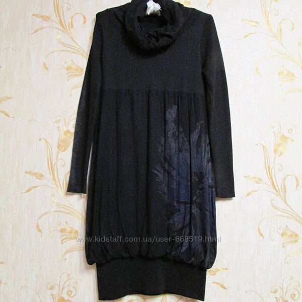 Чорна трикотажна сукня з довгим рукавом, 46 розмір