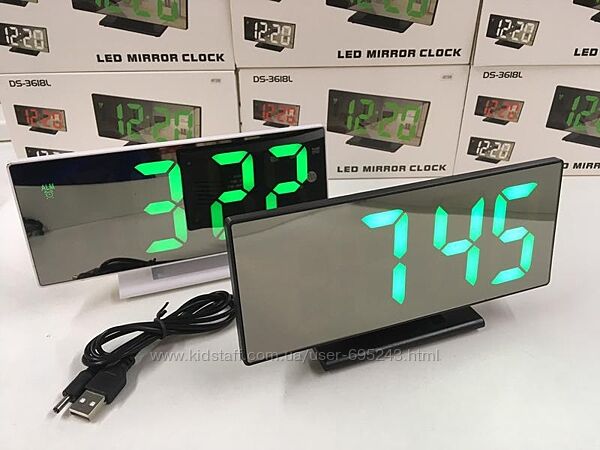 Часы настольные VST DS-3618L зеркальные led DS 3618L будильник