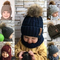 Детская зимняя шапка для мальчика от 1 года 46 48 50 52 54