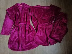 р.134-158 Комплект 5в1 халат пижама королевский велюр код1434