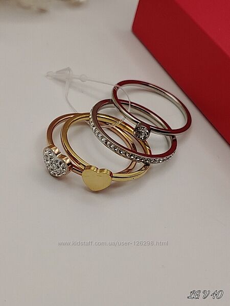 4в1 изящное колечко с фианитами в стиле Tiffany, р.19, мед. сталь