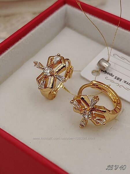 круглые серьги с фианитами, позолота