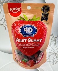 США Желейні цукерки у формі полуниці AMOS 4D Fruit Gummy Strawberry Burst