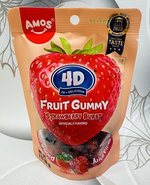 США Желейні цукерки у формі полуниці AMOS 4D Fruit Gummy Strawberry Burst