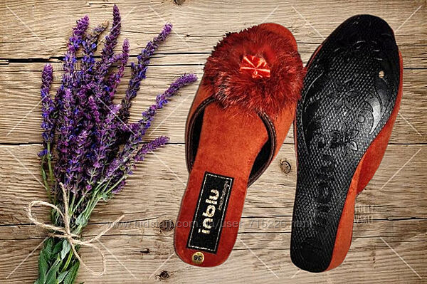 Жіночі домашні тапочки inblu на танкетці з хутром кролика