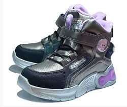 Дитячі демісезонні черевики для дівчинки утеплені на флісі Clibee
