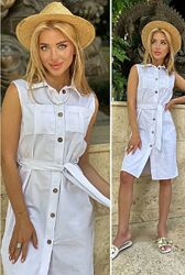 Лляна сукня-сорочка без рукавів