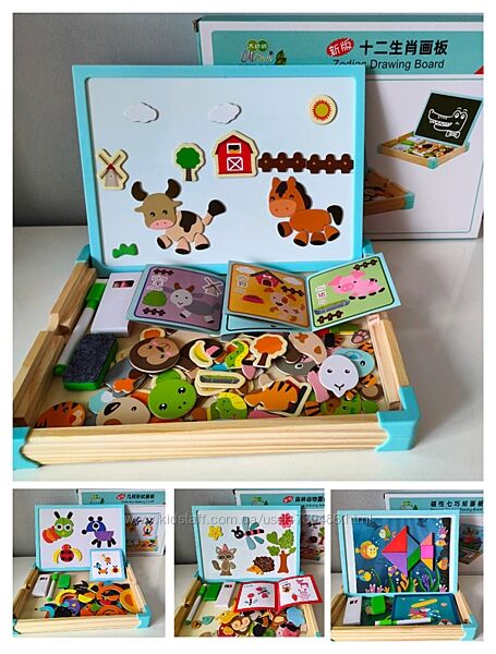 Деревянная двусторонняя доска магнитная для мела Животные, Ферма, Насекомые