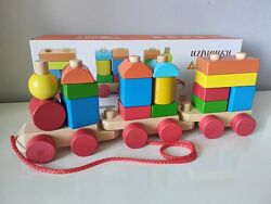 Дерев´яний паровоз конструктор, каталка з кубиками. В наявності.