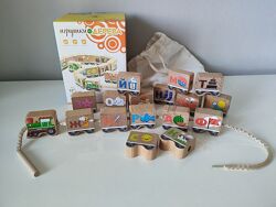 Дерев´яна шнурівка паровозик з літерами, алфавіт Д001.