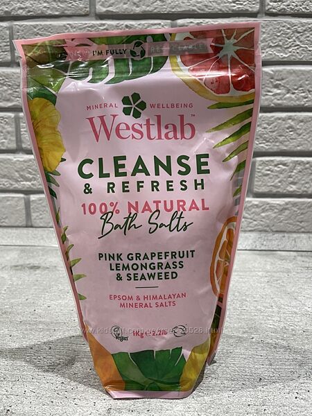 Соль для ванн Westlab с грейпфрутом, лемонграссом и водорослями, 1 кг