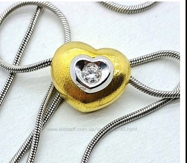 Золотая цепочка и кулон 750 пробы  сердце с бриллиантом