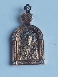 Золотая иконка Николай Чудотворец 585пр с бриллиантами 0.19кт.