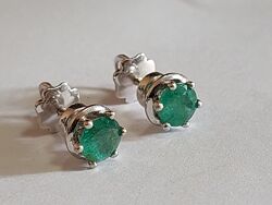 Золотые серьги пуссеты  585пр с изумрудами 2кт.