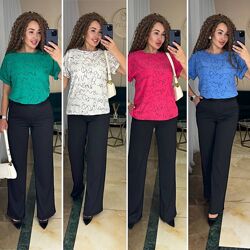 Жіночий стильний Комплект блузка штані 42-52 рр Женский костюм блуза, брюки