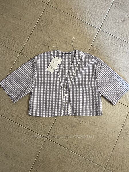 Стильная укороченная рубашка блуза кимоно бренда Zara. 