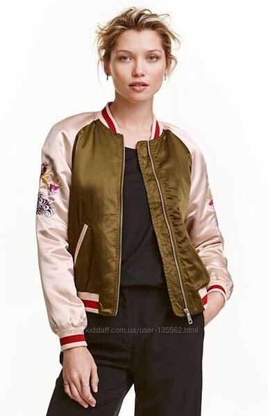 Шовковий  бомбер жіночий з вишивкою H&M