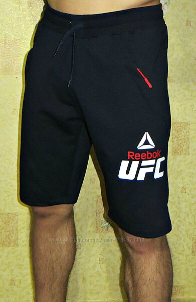 Шорты трикотажные Reebok UFC темно-синие, черные, меланж.