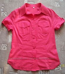 Блузка малиновая, розовая, рубашка без рукавов, женская. 46-48. Стрейч
