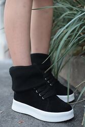 Черевики з довязом на платформі. Демі та Зима Натуральна замша. 4 кольора