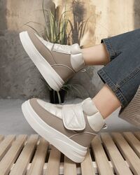 Чорні, сірі та бєжеві черевикі-дутіки на липучці