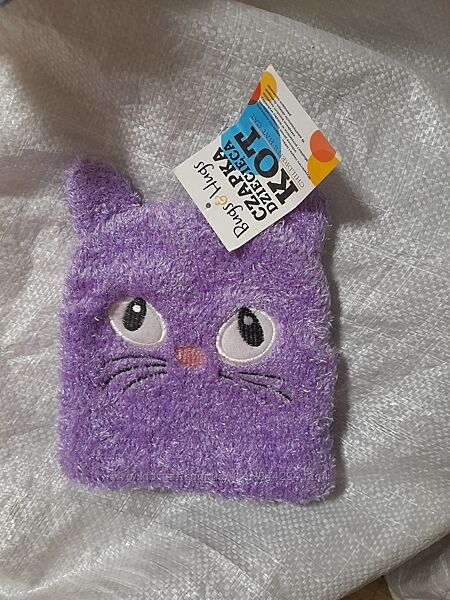 Шапка на флисе теплая кошечка травка Польша