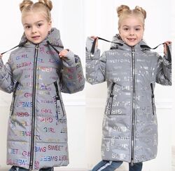 Пальто зимнее светоотражающее на термоподкладке для девочек от 116 до 134 р