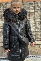 Пальто зимнее для девочек с сумочкой от 128 до 146 р, качество, теплое 