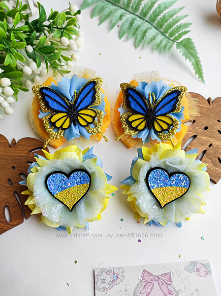 Бантики патріотичні резинки для волосся метелики синього кольору заколки  