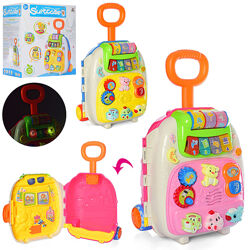 Игровой детский музыкальный чемодан на колесах  2 цвета, звук, свет, англ