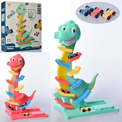Гоночный пластиковый трек-трамплин Динозавр с машинками 3 шт, свет, звук