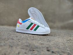 Кроссовки SuperStar Adidas white экокожа Белые с цветными полосками