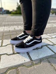 Акция 40р Кеды Vans Old Skool черные высокая подошва  Ванс кроссовки деми 