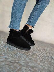 Угги черные замша натуральная со змейкой IT TS унисекс UGG  низкие 