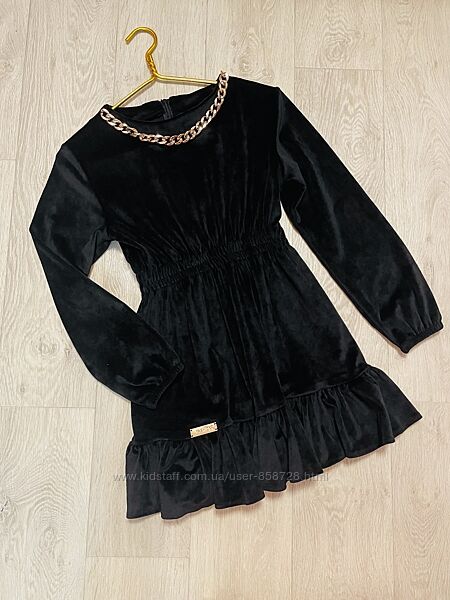 Нарядное платье для девочки бархат велюр чёрное 146-152р 