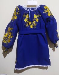Сукня-вишиванка для дівчинки, синьо-жовта, жовто-блактина